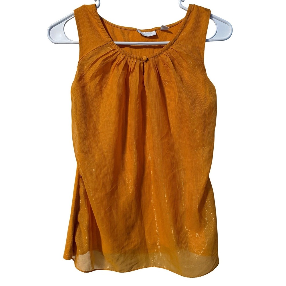New‎ York & Company Blouse Women XS Yellow Shimmer Pleated